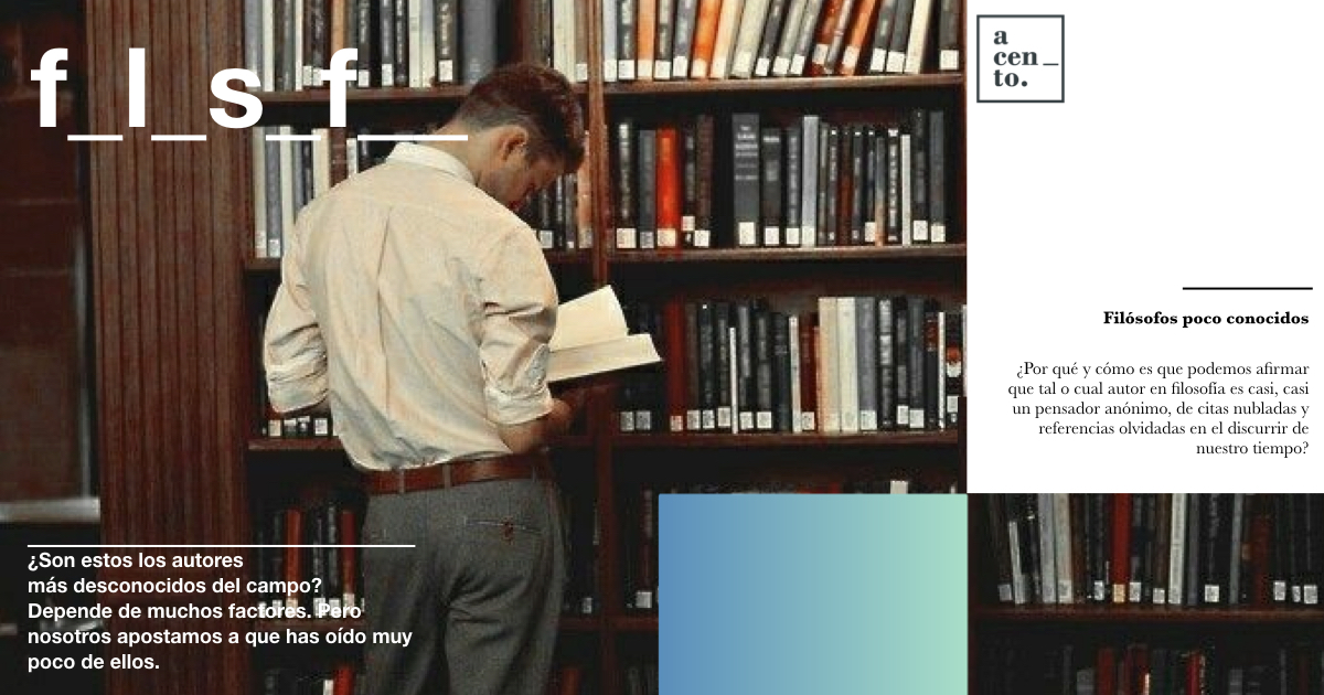 Hombre en biblioteca leyendo filósofos poco conocido