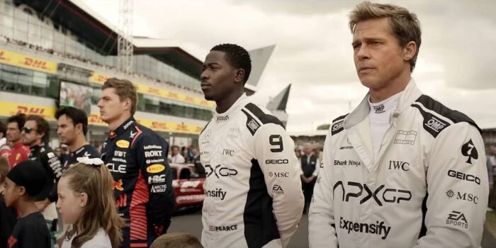 F1 La Película con Brad Pitt y Damson Idris vistiendo Tommy Hilfiger APX GP